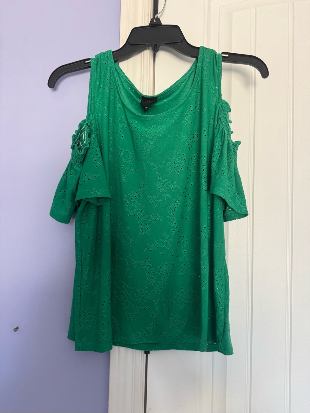 W5 Green Cold-Shoulder Eyelet Tank Top